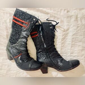 Remonte Black Leather Lace-up Victorian boots 38 Bottes granny cuir noir lacées